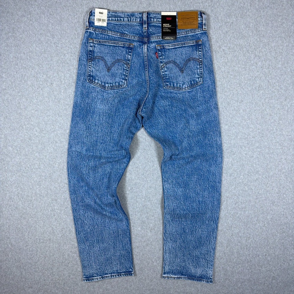 Levis Premium Wedgie Straight Jeans Blue Marble High Rise Button Fly 30x28 NEW - Picture 8 of 11